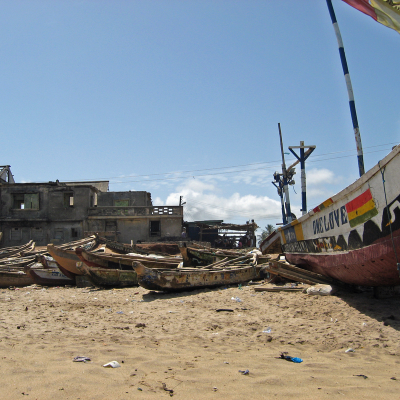 British Fort and old fishing boats, Ghana, Prampram